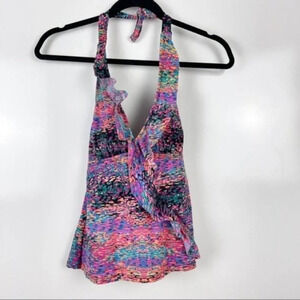 Assets by SPANX Ruffle Halter Tankini Swim Top Size Small